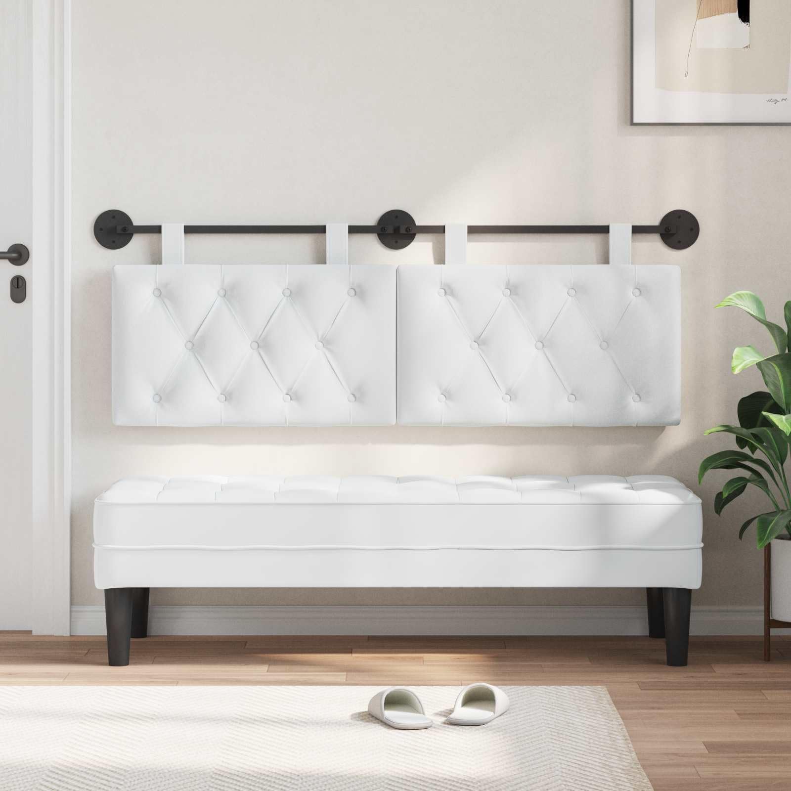 Cabecero colgante de tela blanca con relleno de espuma 130 x 55 x 7 cm, montaje en pared, juego de 2 cabeceros tapizados para dormitorio, habitación de invitados, cama doble, respaldo y cojín