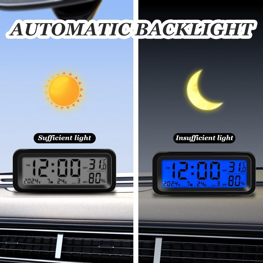 Orologio Cruscotto per Auto con Monitor di umidità della Temperatura, Orologio Digitale in Retroilluminazione Automatica per Auto, Orologio per Display LCD Alimentato USB C con