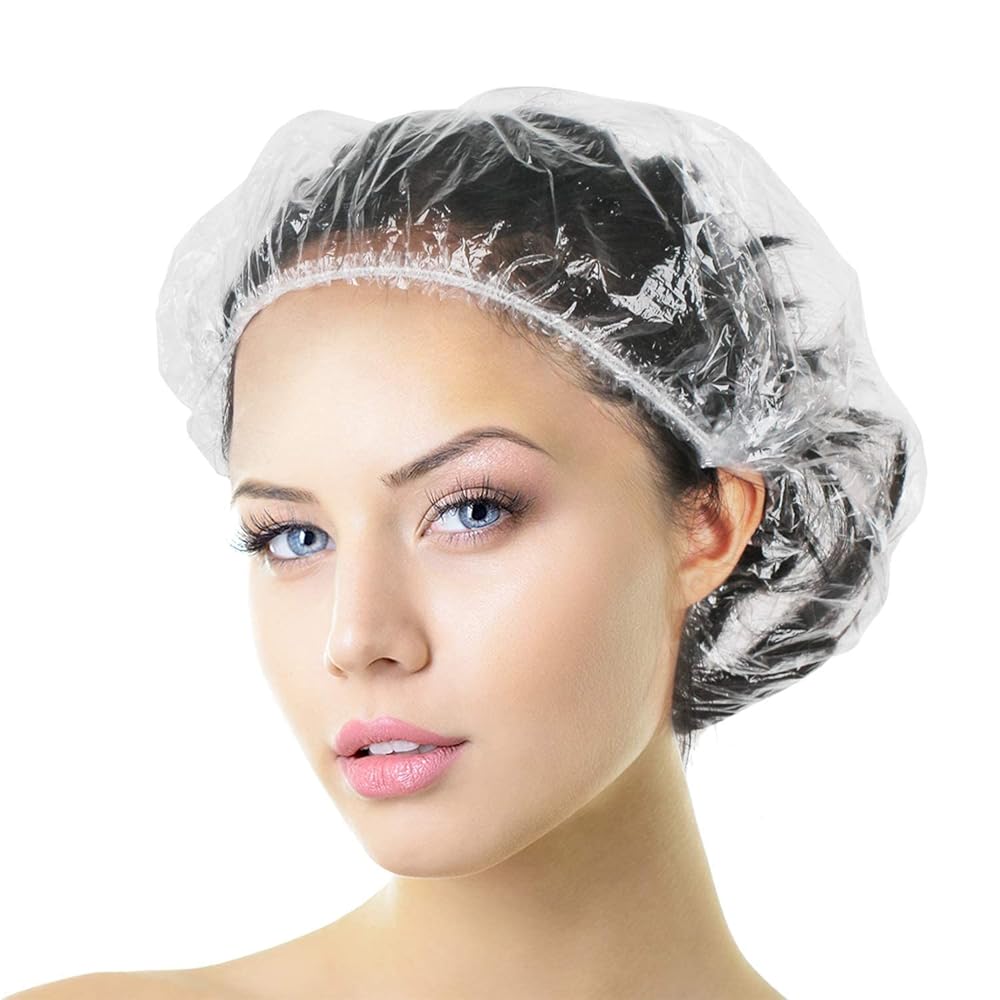 Aquior Shower Cap Disposable,30 PCS Bath Caps Large Thick Clear Waterproof Plastic Elastic Hair Bath Caps for Women Deep Conditioning Hair Care Hotel Travel Essentials Accessories Cleaning Supplies