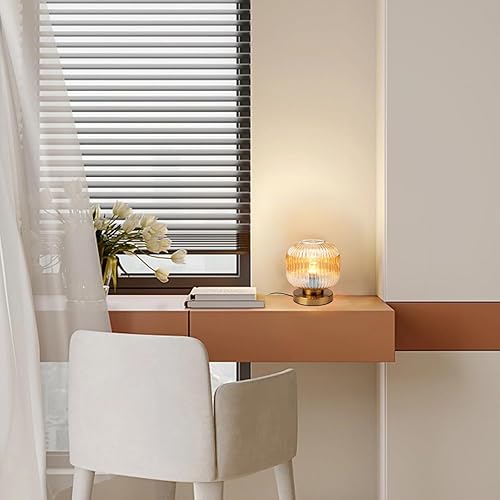 Miniatura 5 de Lámparas de Mesa Modernas Doradas Lámpara de Mesa con Pantalla de Vidrio Acanalado Ámbar Lámpara de Escritorio Lámpara de Mesita de Noche Lámpara de
