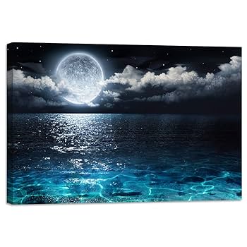 Amazon.co.jp: 夜空 絵画 満月 星空 風景画 雲 夜 景色 装飾画