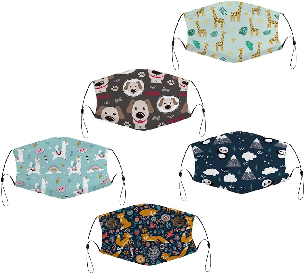 4 Pack Big Kids Reusable Face Mask, Cute Pattern Washable Breathable Cloth Face Mask Covers for Teens Boys Girls Age 7-16