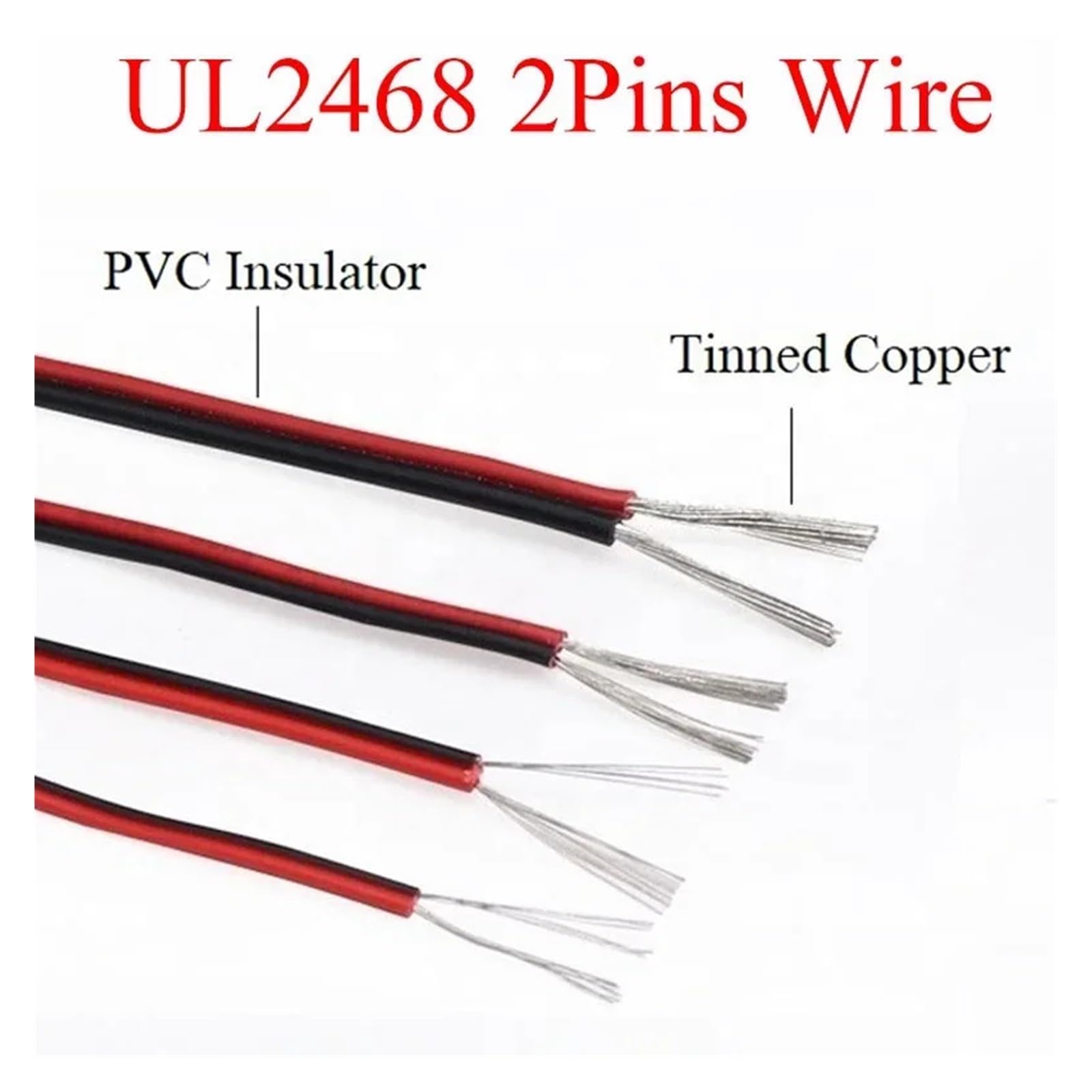 Przewód przedłużający z miedzi cynowanej 30-16 AWG, 2-żyłowy, 80°C, 300 V, PVC, łączący, czerwony i czarny(40M_20 AWG)
