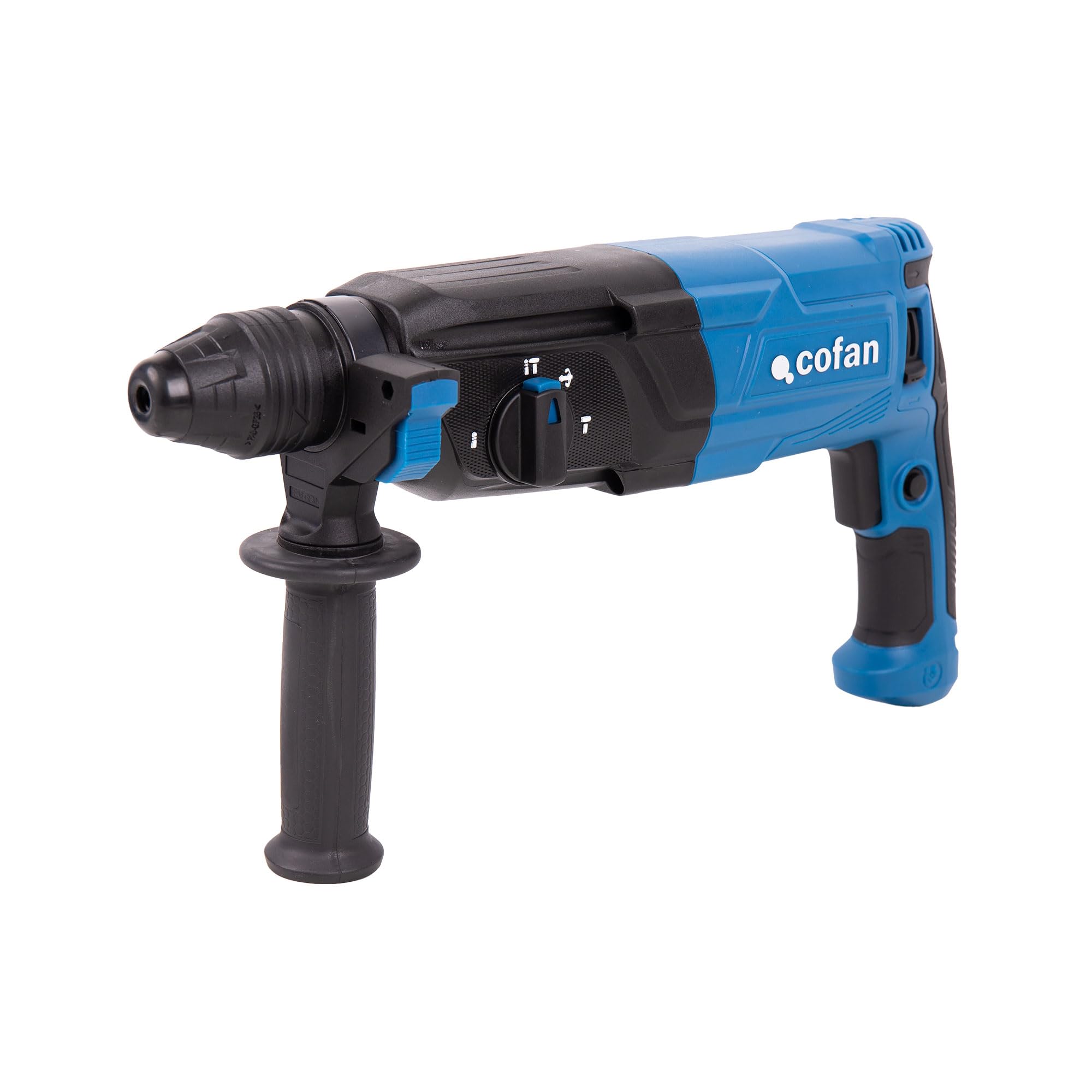 Cofan Martillo Perforador SDS-Plus 1050 W; Energía de Impacto 3;2 J; Martillo Demoledor 5200 bpm; Taladro Percutor con Cable 1200-5200 rpm; 4 funciones; Incluye 3 Brocas y 2 Cinceles