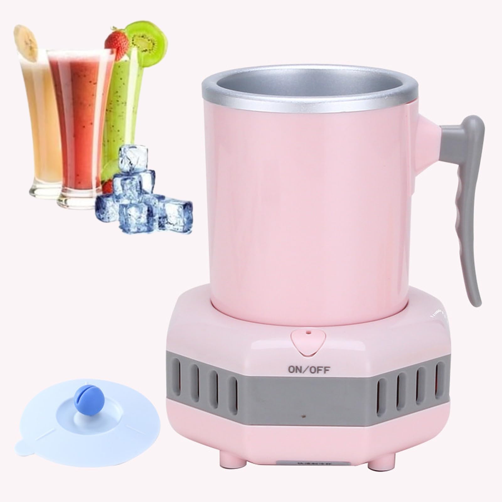 SICWEDIM Summer Coolers, 420ml Aluminum Mug, Semiconductor Cooling, Desktop Beverage Cooling, With Silicone Cover, Home Office Cold Drink, for Cola Beer Coffee Juice (Pink)