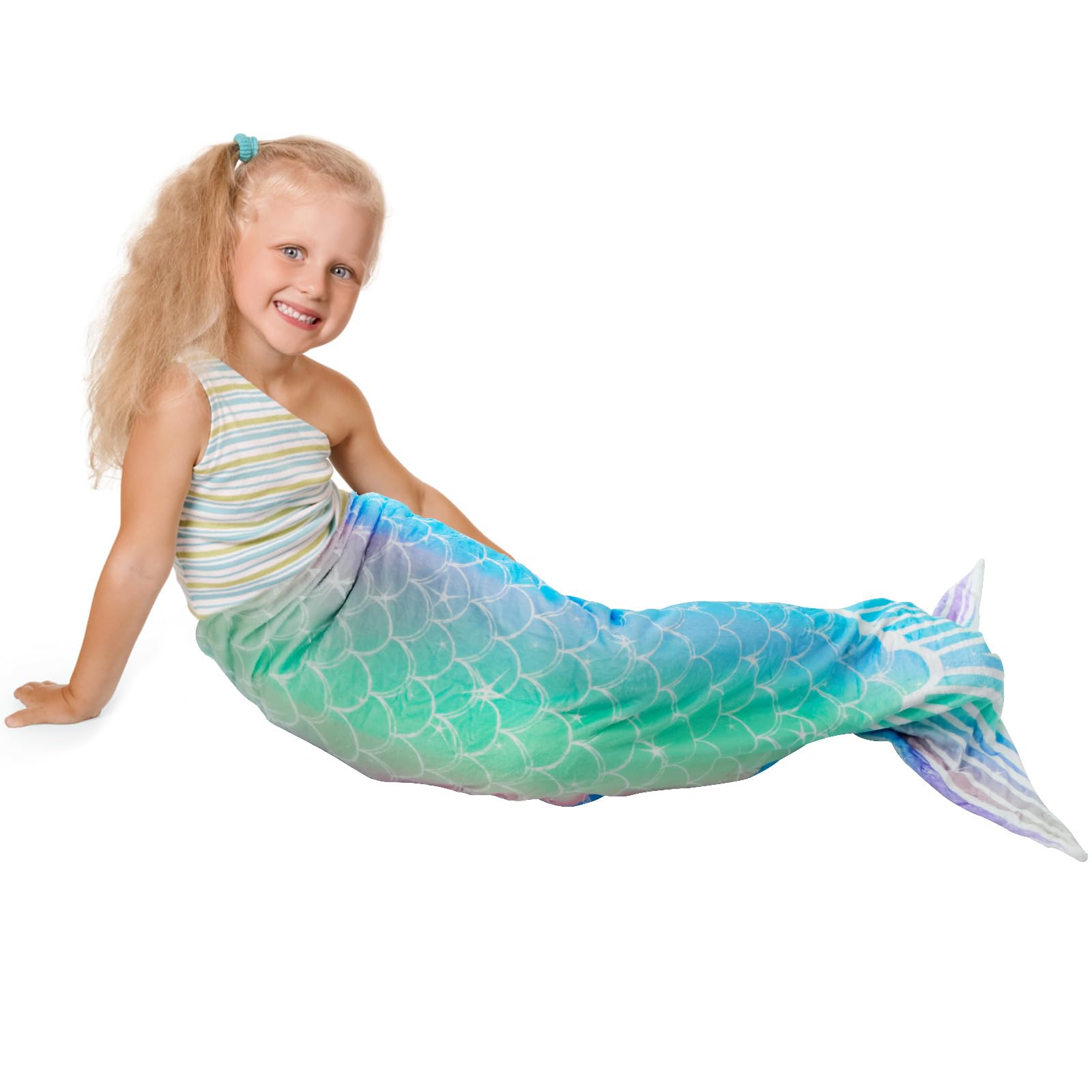 LOUJINGREO Flannel Mermaid Tail Blanket, Adult Four Season Blanket, Mermaid Comfortable Sleeping Bag, Fish Scale Design Suitable For Princess Themed Parties, Mermaid Themed Parties (Blue)