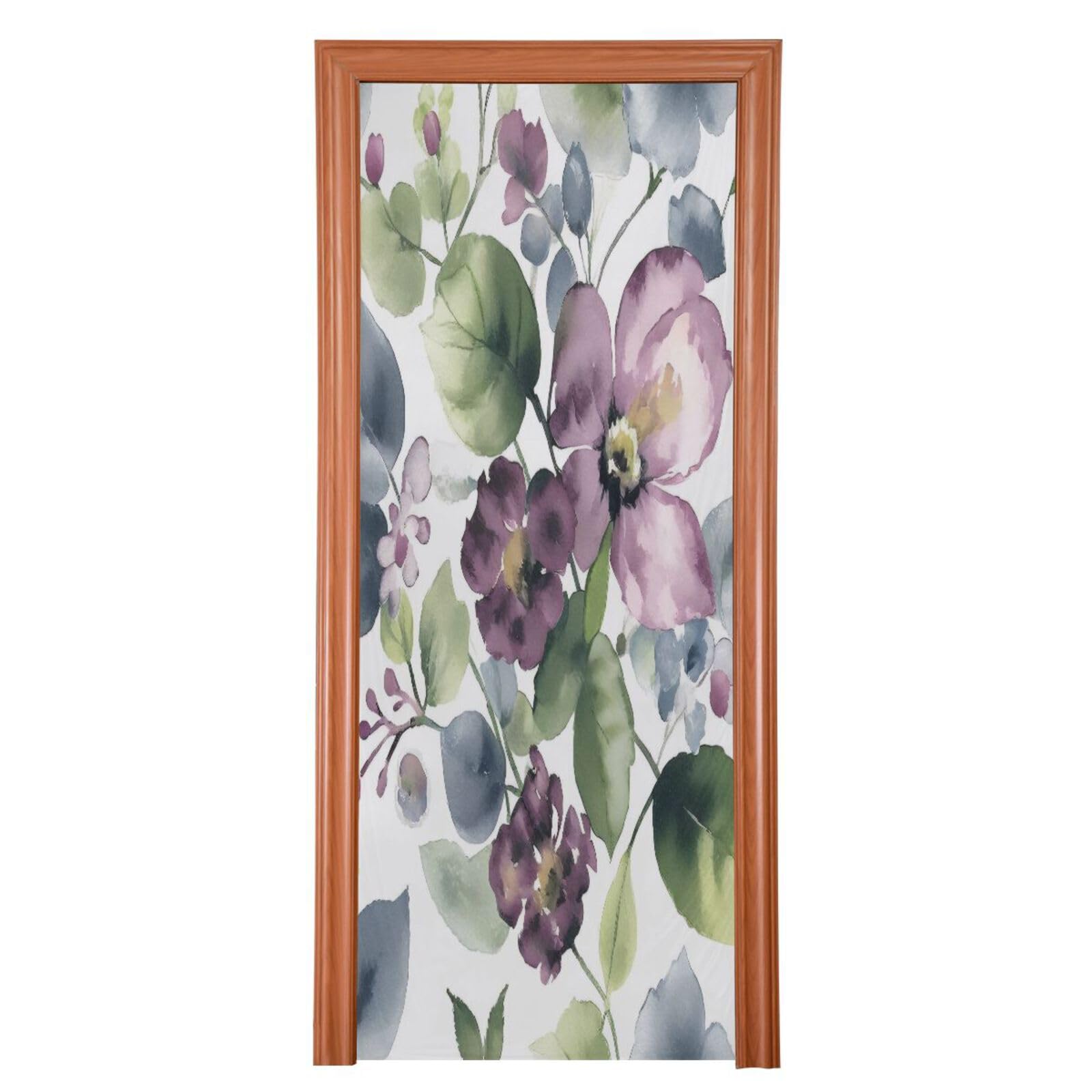 FLildon Watercolor Flowers and Leaves Door Cover Decoration, Party Accessory Porch Decor for Festive Ornament Room Door Covers 36 x 98 Inch