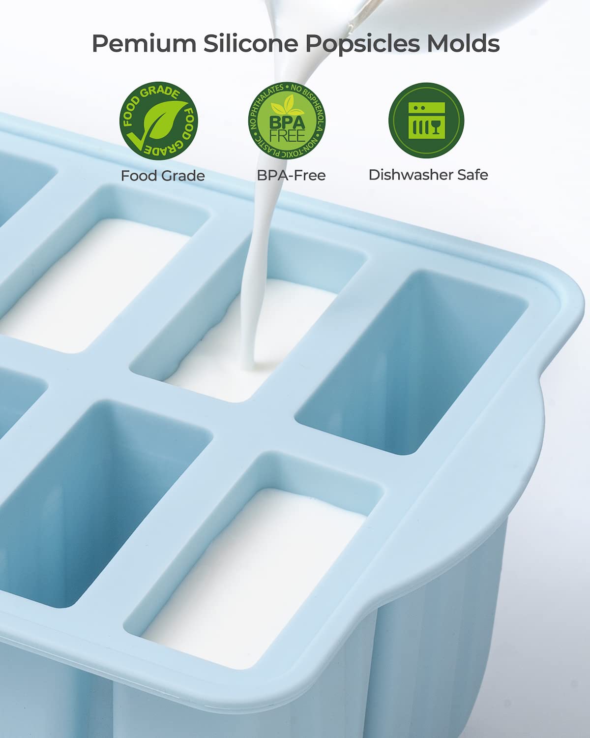 10-Cavity Silicone Popsicle Molds With Sticks & Bags - BPA-Free Ice Pop Maker Kit For Kids (Green) - View #2