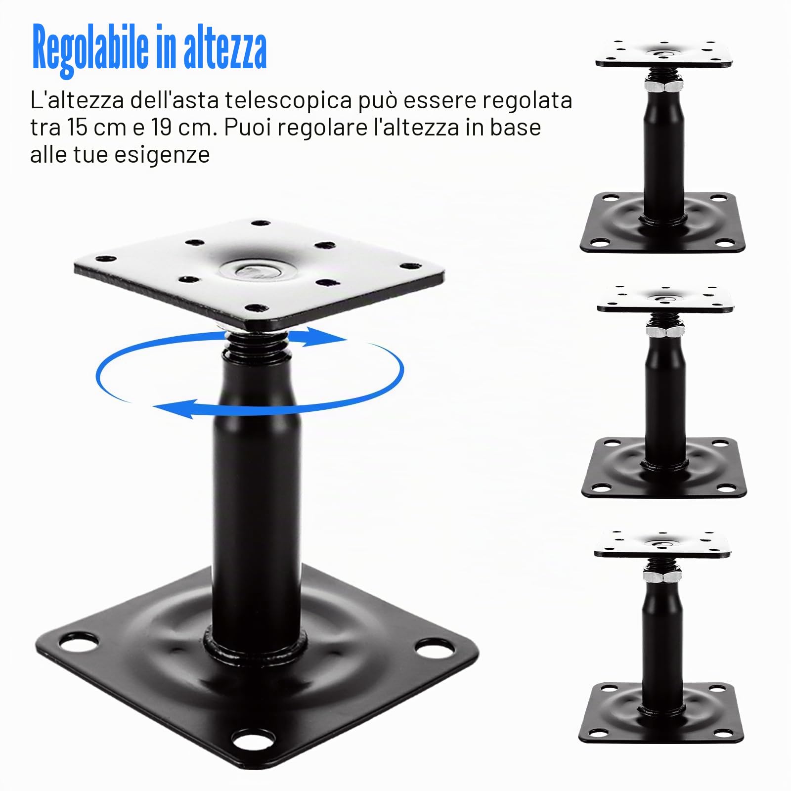 Supporto Pali Regolabile 150-190mm, 4PCS Supporti Pali Gazebo in Acciaio Zincato, Base Pilastro Regolabile per Pali Legno, Pergole, Capanni e Lavori Edili