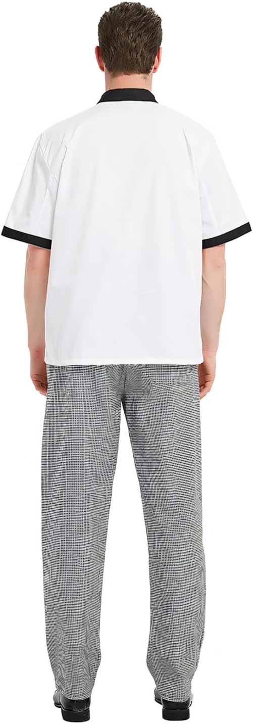 TopTie Men's Black Baggy Chef Pant with Elastic Waist Restaurant Work Pants