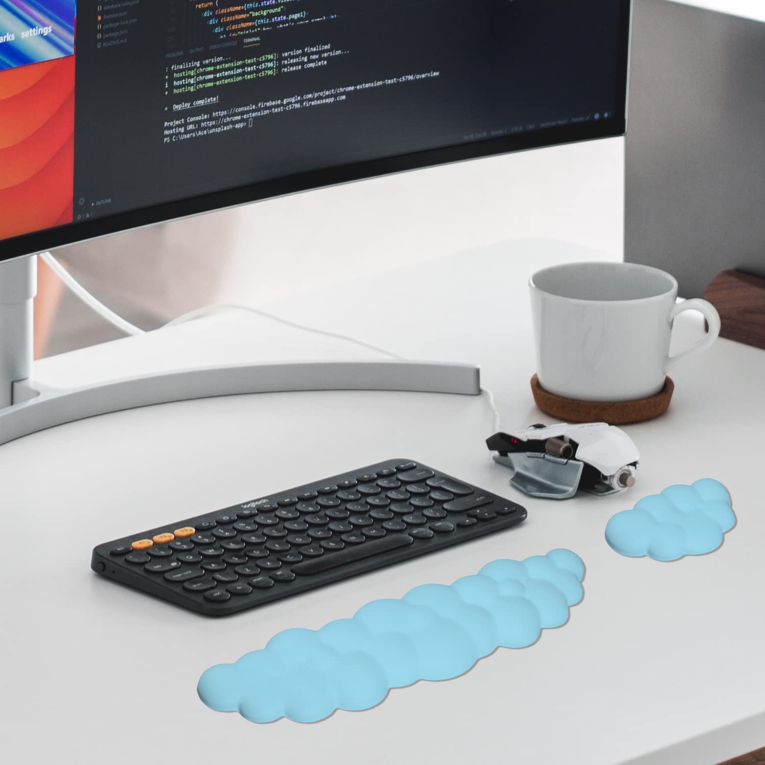 Cloud-Toetsenbordpolssteun, 2 Stucks Toetsenbord-Muis-Polssteun Traagschuim-Polssteun Ergonomisch Handsteun Polskussen voor Toetsenbord voor Thuis PC-Gaming Laptop Kantoor (Blauw
