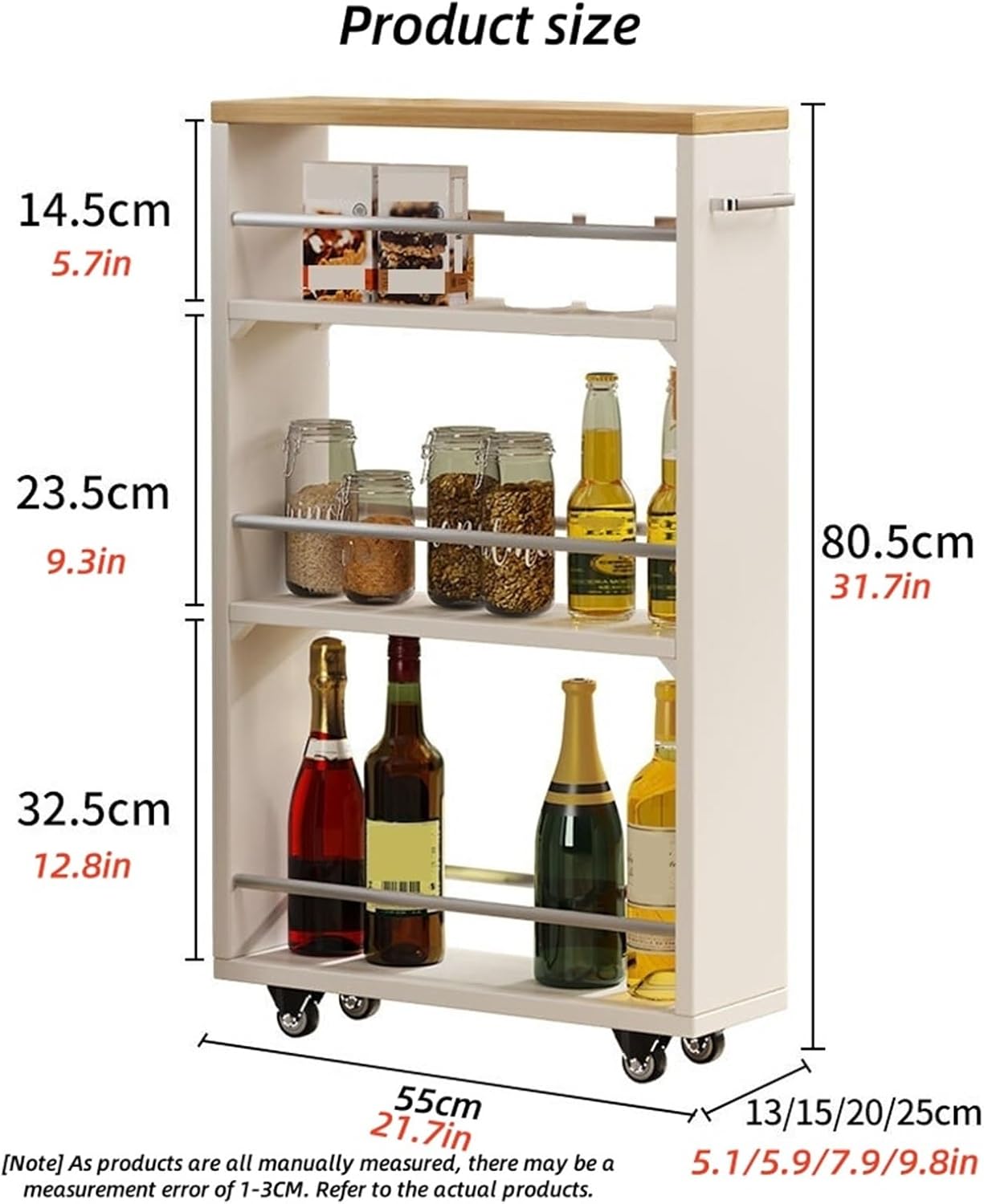 Slim Storage Cart with Handle 4 Tier Narrow Rolling Cart Compact Mobile Utility Trolley Slim Storage Rack for Small Spaces Kitchen Laundry,Ideal for Home
