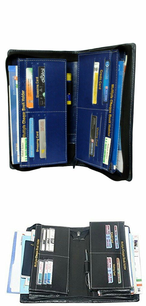 PAREEK The Perfect Combo of 2 Expanding Cheque Book Holder and Passport Wallet (Set of 2) 1PC Black and 1PC Blue