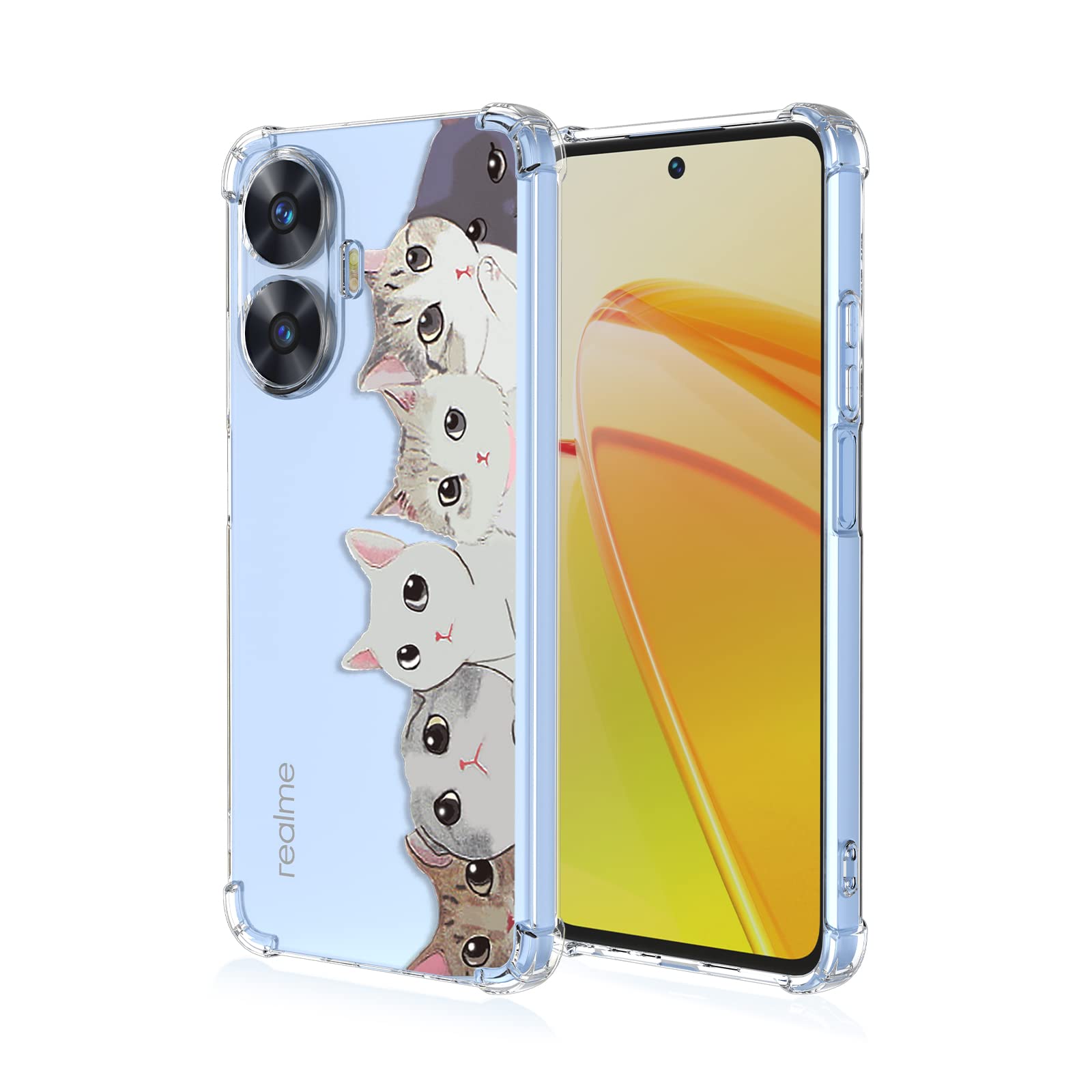PEIYE Cover Realme C55 In Silicone TPU Trasparente Con Disegno In Rilievo - Custodia Antiurto Sottile 1,35mm - 2