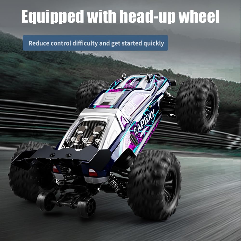 X-Verse Coche teledirigido 1:16, 50 km/h, cepillo de carbón, motor RC de alta velocidad, Offroad Drift, coche de carreras, 2,4 GHz, 4 WD, todo terreno, todoterreno, coche de carreras, 3 pilas (morado)