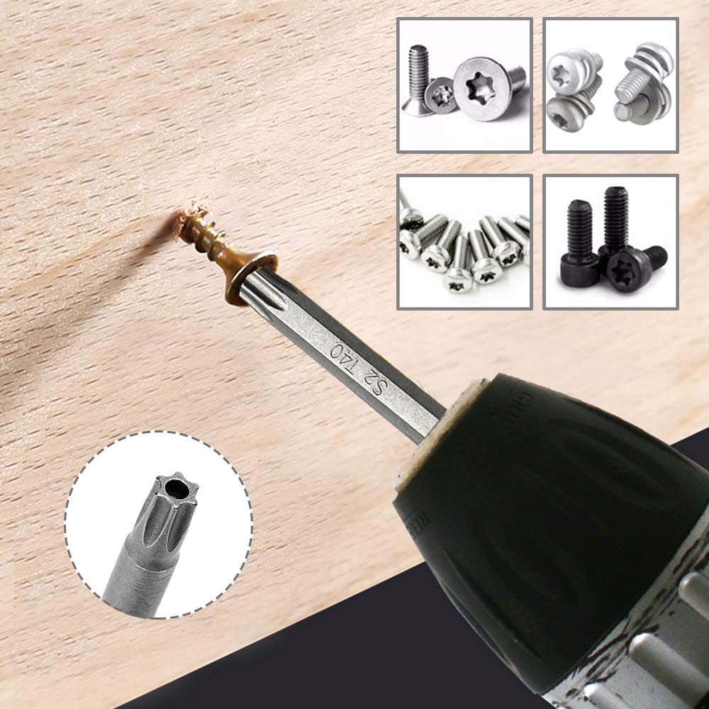 Mesee 8 pezzi Punte per Cacciavite Torx da 150 mm Punte Cacciavite Magnetiche con Asta Esagonale 1/4" Punta di Sicurezza Torx a Stella T8-T40 Punta Bit in Acciaio S2