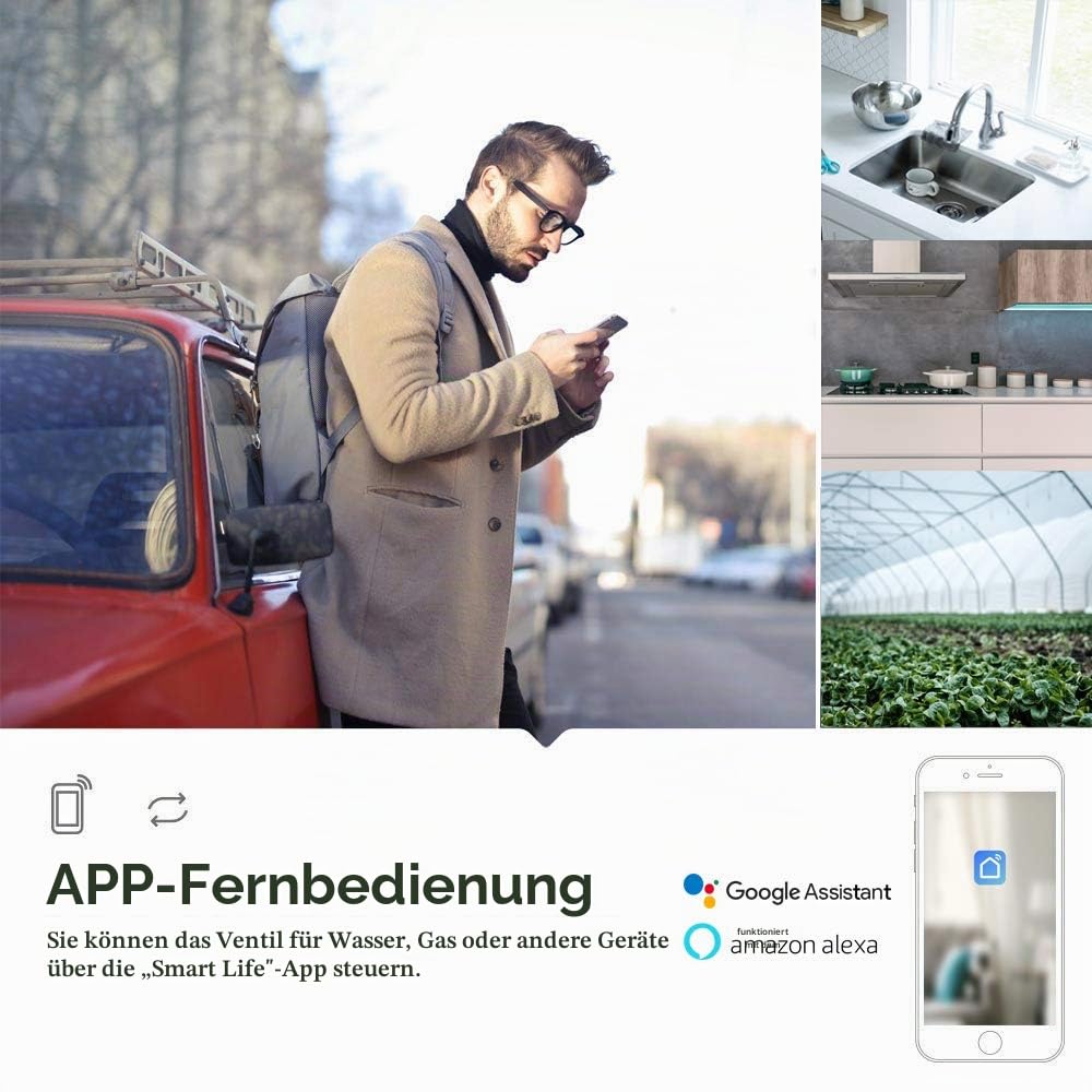 Smart WLAN Ventilsteuerung: App-Fernsteuerung & Zeitplan. Alexa & Google Home kompatibel. Manueller Reset. Für Gartenbewässerung, Pool & Gewächshaus, Typ 1