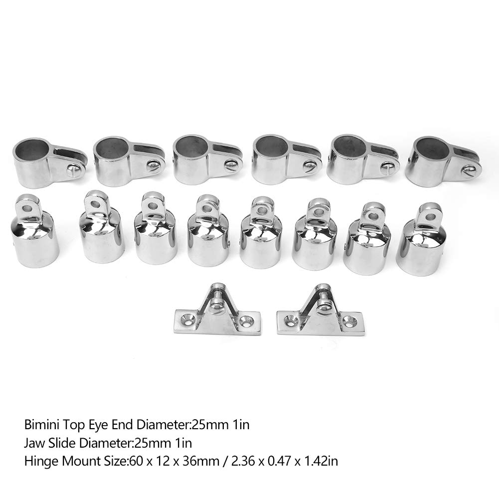 ViaGasaFamido Bimini Top Beschläge Set, Edelstahl 316, 16-teilig, mit Scharnierhalterung, Backenschieber, Eye End Kappe 25mm für Boote