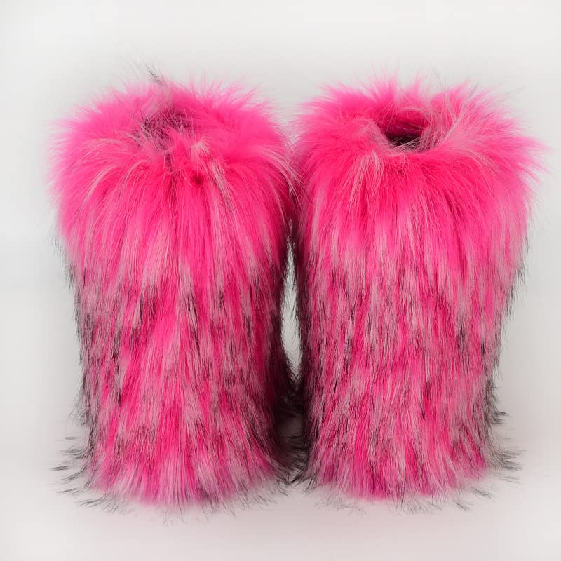 Image of Valpeak Snow Boots for Women 2024 Furry Boots Winter Knee High Flat Heel Fluffy Faux Fur Boots
