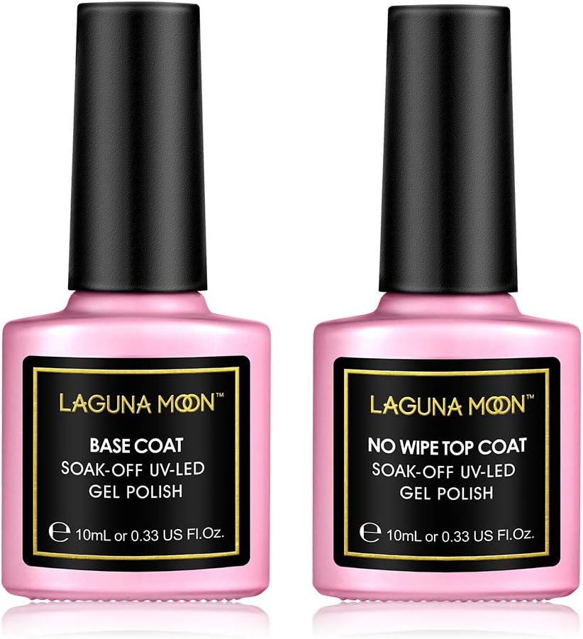 Lagunamoon Base Coat and Top Coat,Long Lasting Shiny Finish for Soak