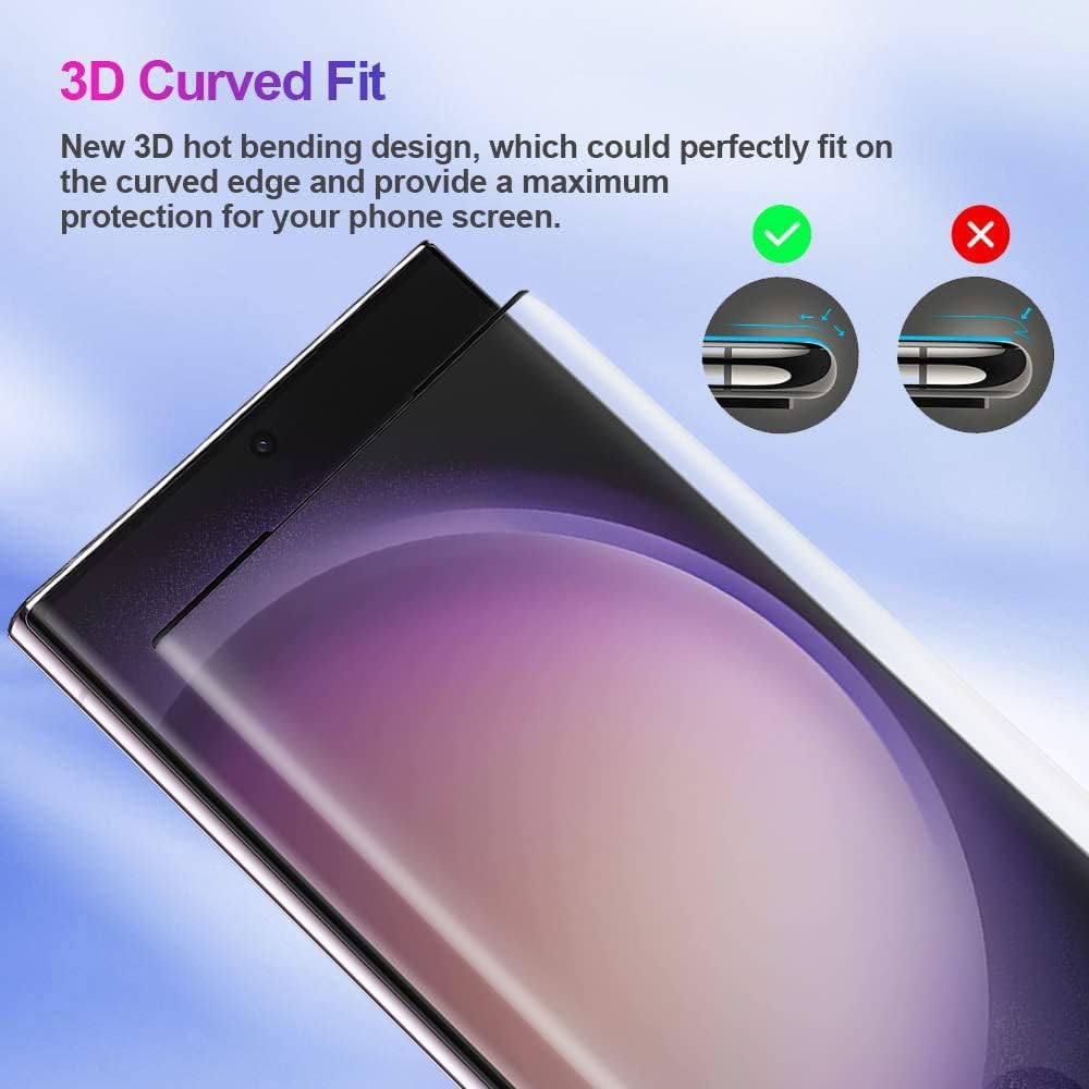 [2+2 Pack] Galaxy S23 Ultra Screen Protector Include 2 Pack Tempered Glass Screen Protector +2 Pack Tempered Glass Camera Lens Protector,9H Hardness,3D Curved,Bubble Free for Galaxy S23 Ultra 5G