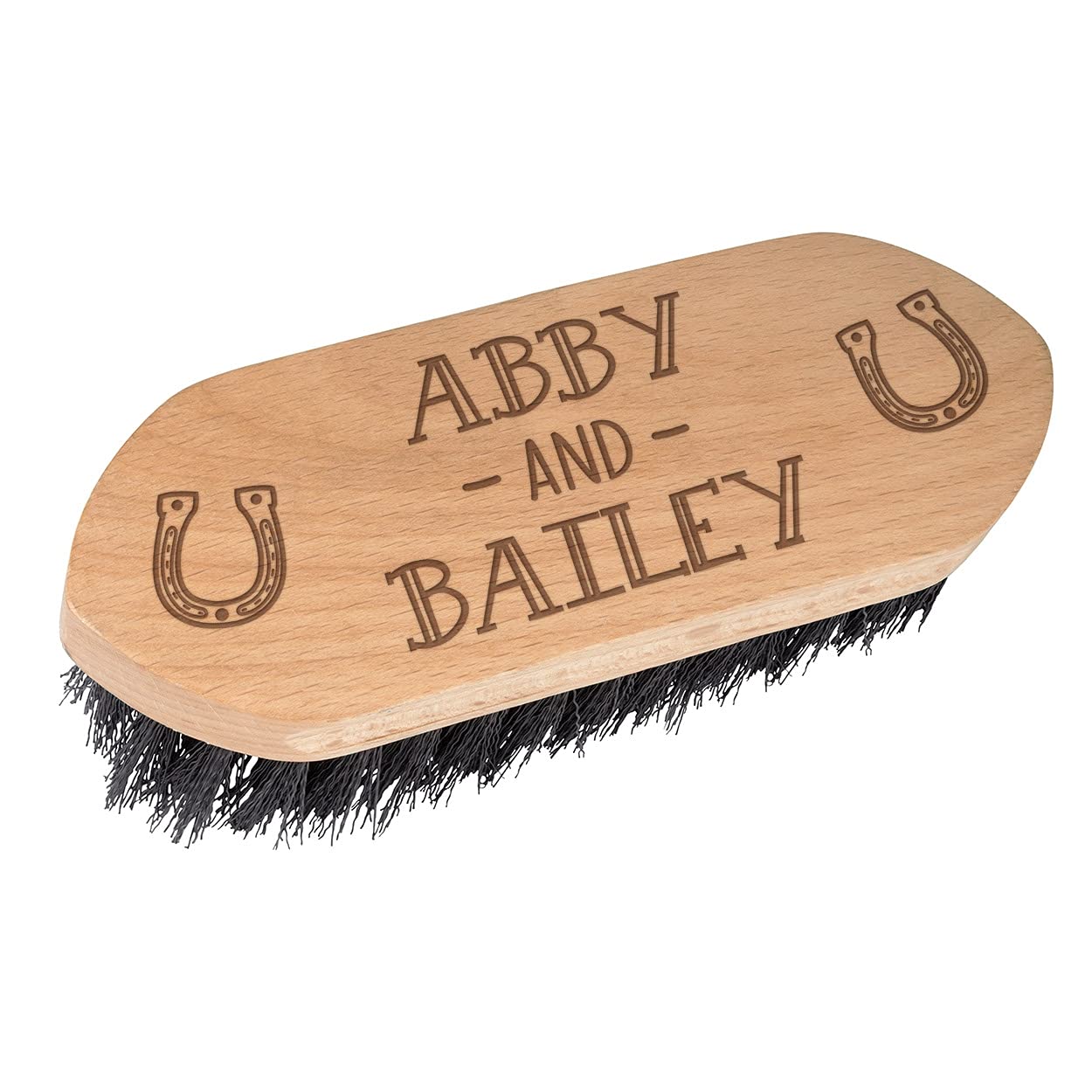 Personalised Dandy Horse Brush Wooden Handle Names Horseshoes Custom