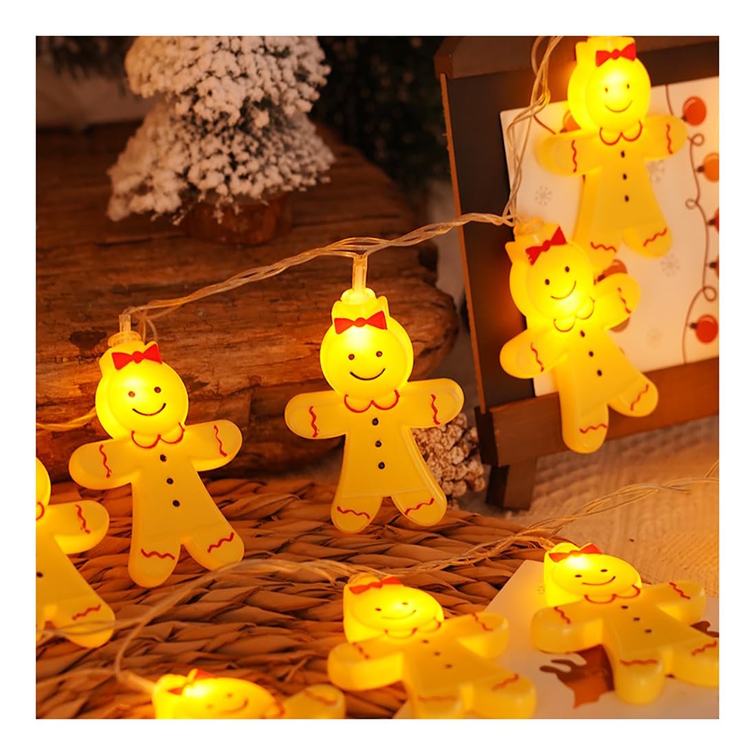 Cadena De Luces Navideñas De Hombre De Jengibre | Cadena De Luces Creativas De Hadas | Luces LED De Alambre De Cobre Blanco Cálido Para Decoración De Fiesta De Navidad,B,10m(32,8 Pies)-80 LED-USB