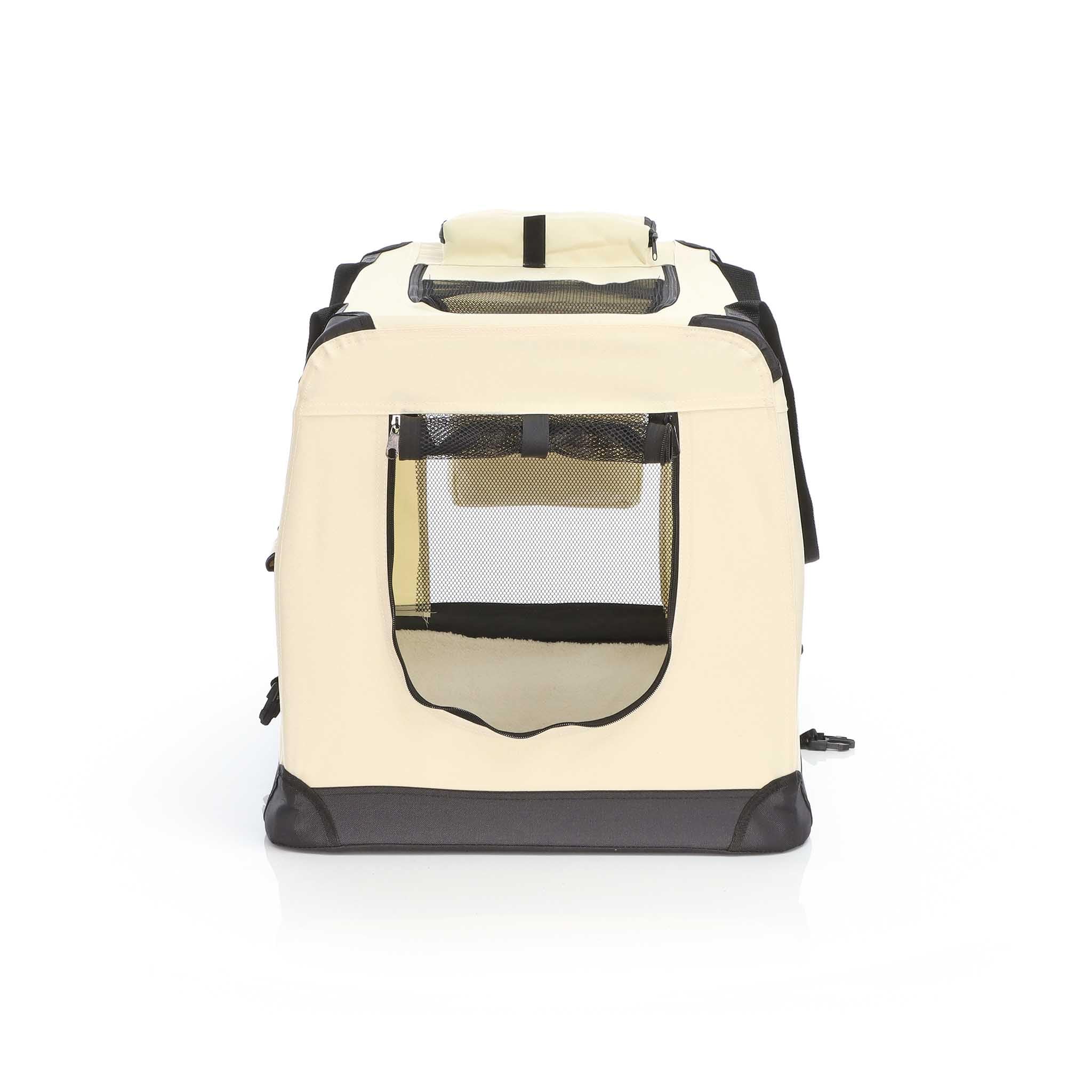 Fudajo Caisse de Transport - Taille L / 70 x 52 x 50 cm/Charge Max 15 kg - Couleur Beige - Pliable - avec Poignée Couverture - Cage boîte de vovage pour Chient Chats Animaux domestiques