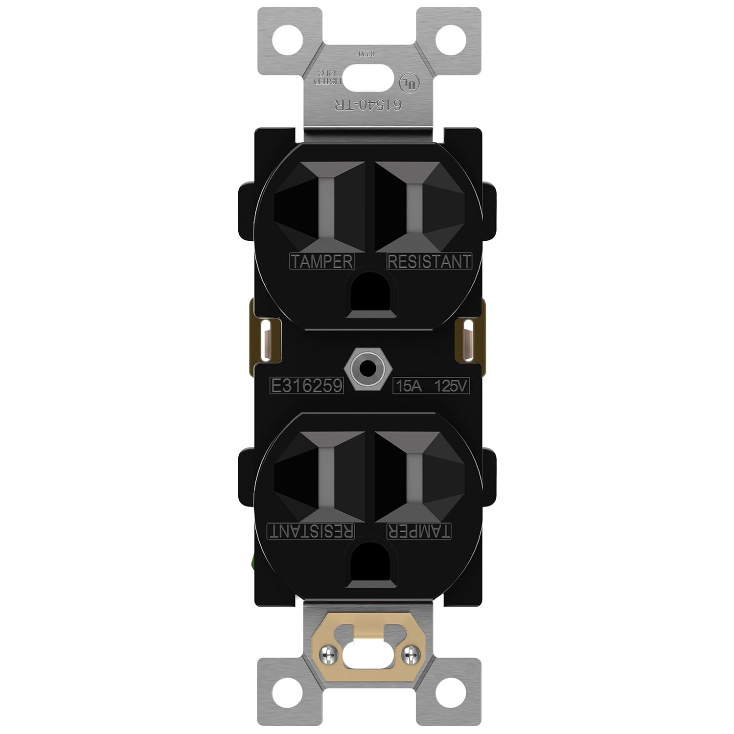 ENERLITES Duplex Receptacle, Tamper-Resistant Electrical Wall Outlets, Commercial Grade, 15A 125V, Self-Grounding, 2-Pole, 3-Wire, 5-15R, UL Listed, 61540-TR-BK, Black