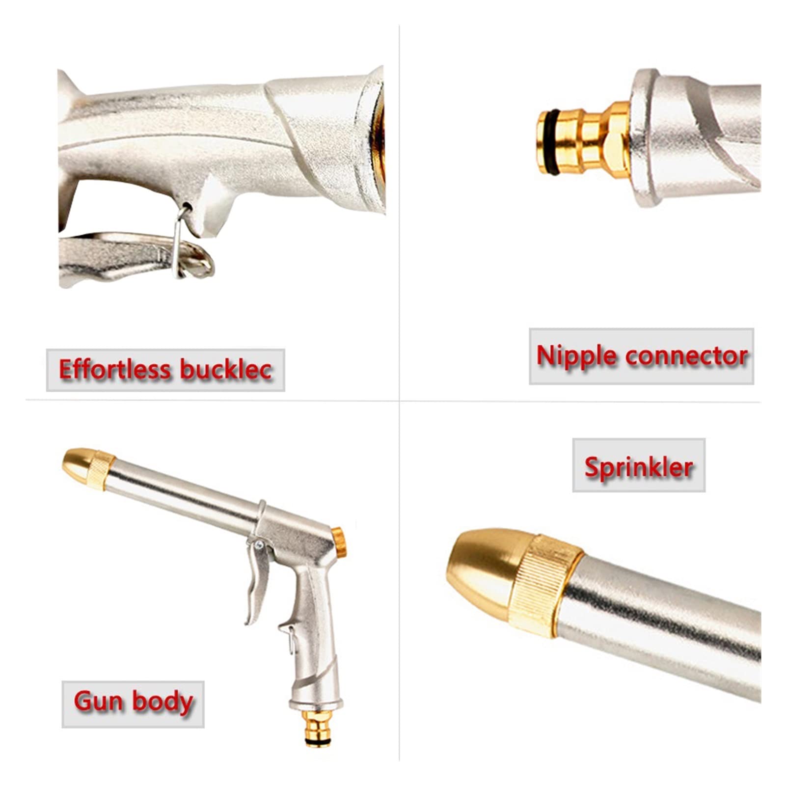 Gartenschlauch-Spritzpistole – Verstellbarer Sprühsprinkler mit Messingdüse, Hochleistungs-Metall-Wasserpistolen-Spritzpistole (Color : Silver Gun Kit) (Silver Gun)