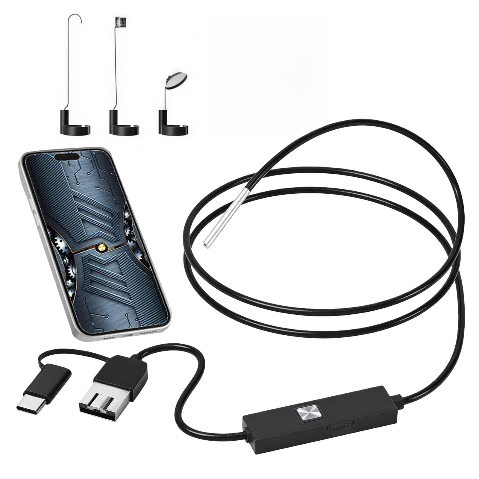 Telecamera endoscopio da 3,9 mm, telecamera di ispezione con telefono cellulare, endoscopio per Android/Type-C/USB, IP67, impermeabile, fotocamera HD da 2 MP con 6 LED, cavo flessibile da 1 m