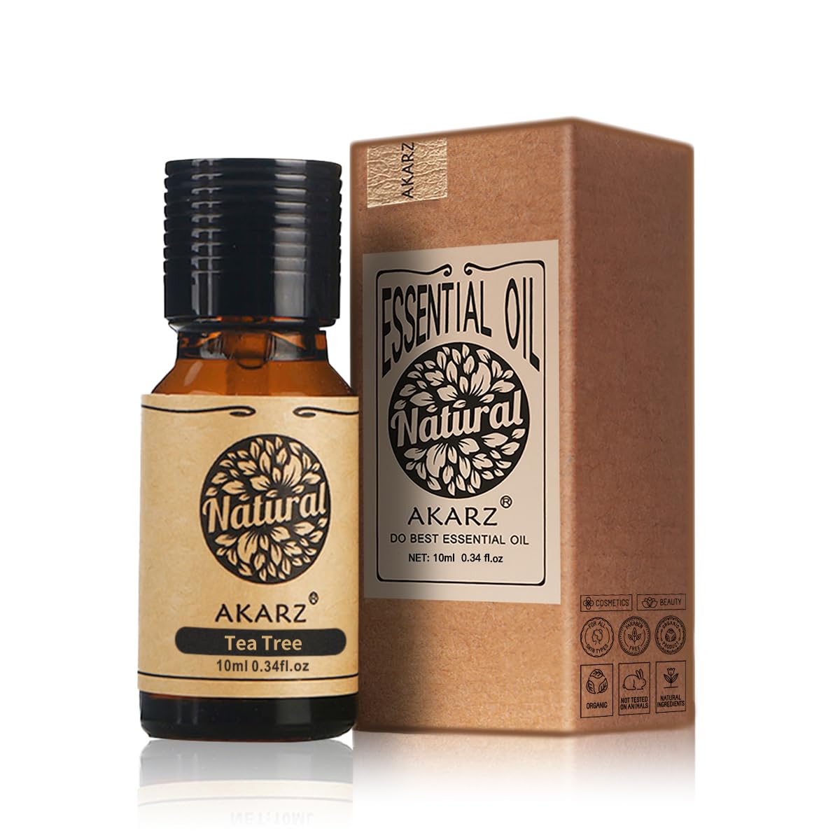 AKARZ Tea Tree Essential Oil Natural Organic for Skin Body Hair Care, Diffuser, Candle, Soap, Making, DIY, Massage Aroma 10ml
