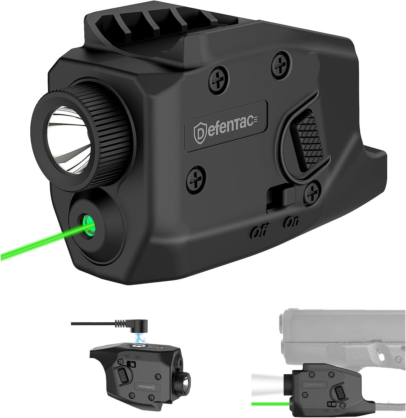 DEFENTAC 350lm Green Pistol Laser Light Combo is Solely Compatible with Glock G26/G27/G28/G33/G39, NOT Fit for Other Pistols, Magnetic Rechargeable,