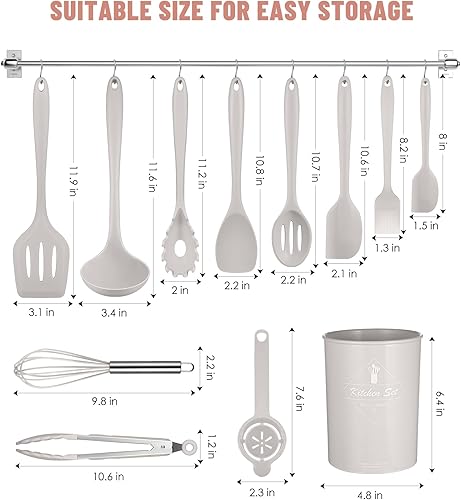 Miniatura 2 de Juego de utensilios de cocina, 12 piezas de utensilios de cocina de silicona (apto para lavavajillas), juego de espátulas resistentes al calor de