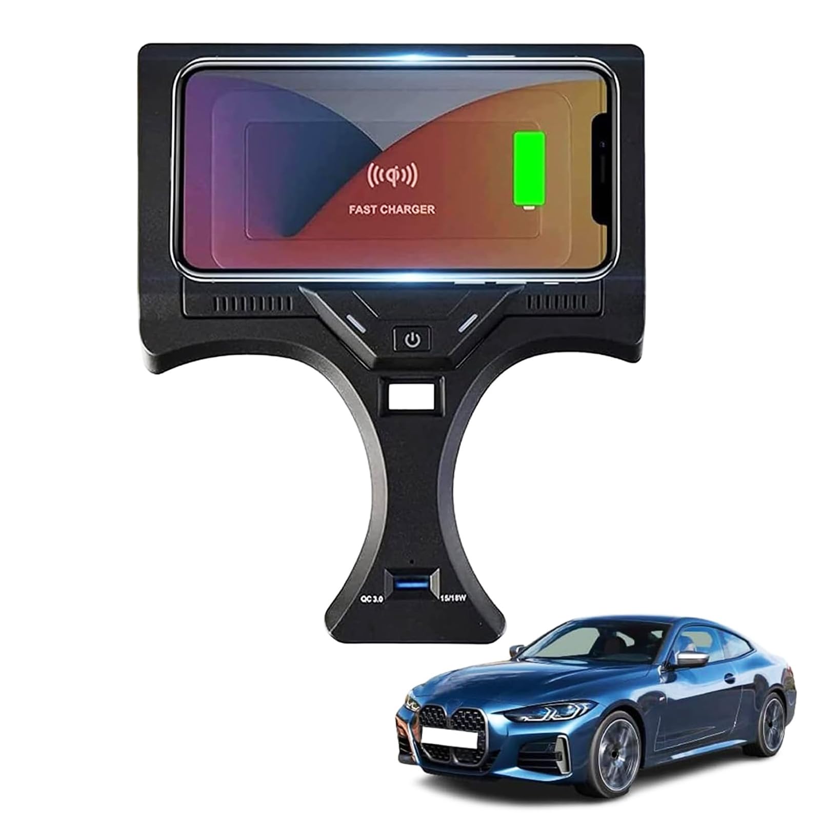 Cargador Inalámbrico para Coche para BMW Serie 2 (2022-2024) i3/Serie 3 (2020-2024) i4/Serie 4 (2021-2024) con 27 W USB y Tipo C Panel Accesorios Consola Central, Cargador Rápido para i-Phone Sam-sung