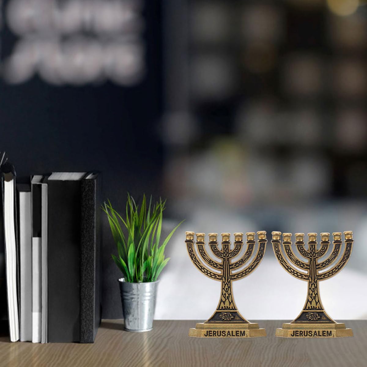 Candelabros de 7 Brazos Dorados Aleación, Adorno Elegante para Fiestas y Aniversarios, Juego de 2 Portavelas Hanukkah para Decoración Delicada