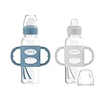 Dr. Brown\'s Milestones Narrow Sippy Spout Bottle with 100% Silicone, Easy-Grip Handles and Soft Sippy Spout, 8oz/250mL, Light-Blue and Gray, 2-Pack, 6m+