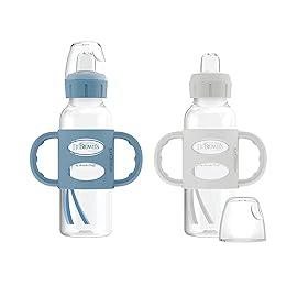 Dr. Brown\'s Milestones Narrow Sippy Spout Bottle with 100% Silicone, Easy-Grip Handles and Soft Sippy Spout, 8oz/250mL, Light-Blue and Gray, 2-Pack, 6m+