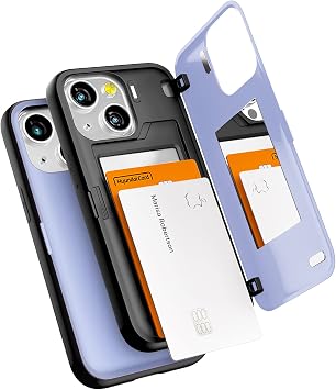 GOOSPERY Magnetic Door Bumper Compatible with iPhone 13 Mini Case, Card Holder Wallet Easy Magnet Auto Closing Protective Dual Layer Sturdy Phone Back Cover - Purple