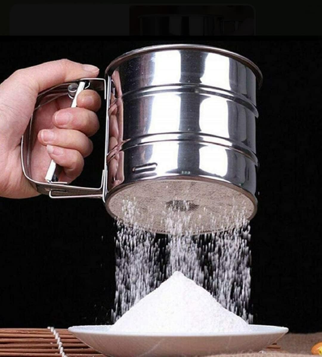 UPLEVELBUCKET Flour Sifter/Atta chhani Hand Press Design Stainless Steel Flour Sifter Corrosion Resistant Large Capacity Flour Sieve Cup for Sugar Flour and Coffee Powder | Atta Chalni