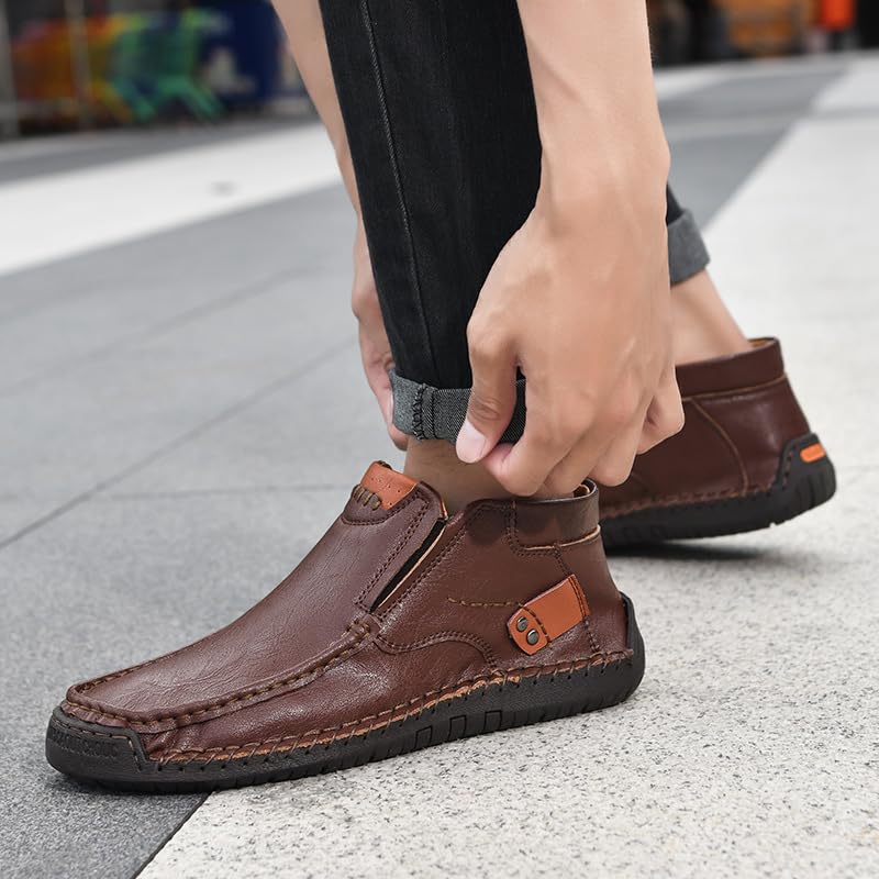 Men's Slip on Walking Loafers Hands Free Leather Casual Shoes Boots Comfortable Breathable Outdoor Office Business4