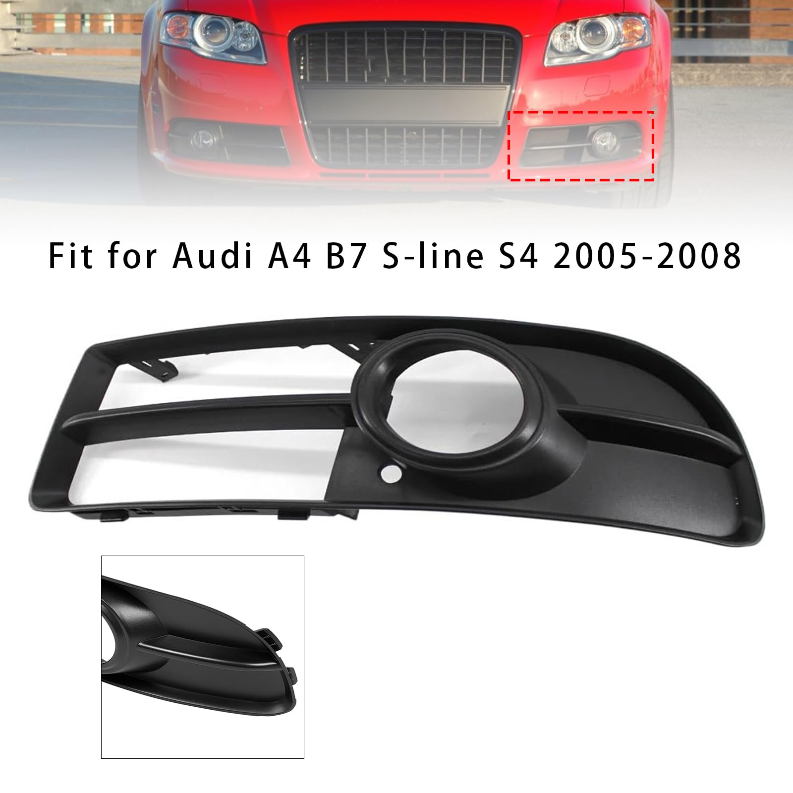 Griglia paraurti Anteriore Front Bumper Grille Fog Light Grill Fit for Audi A4 B7 S-Line S4 2005-08 Left Side (No Logo)