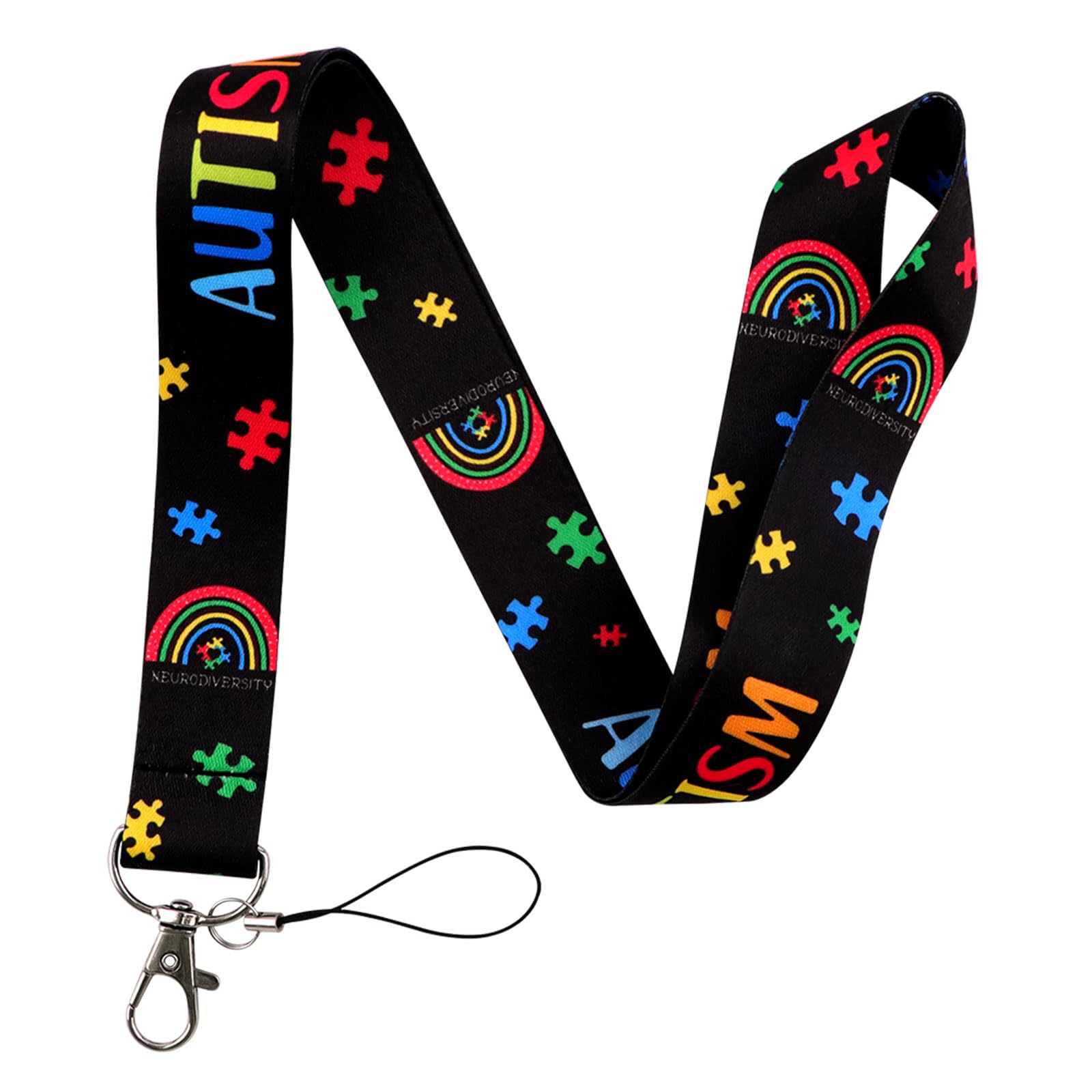 BKBKAAK Cute Rainbow Badge Holder Lanyard With Sliding Card Pocket - Autism Awareness Keychain For Kids, Nurses, Women