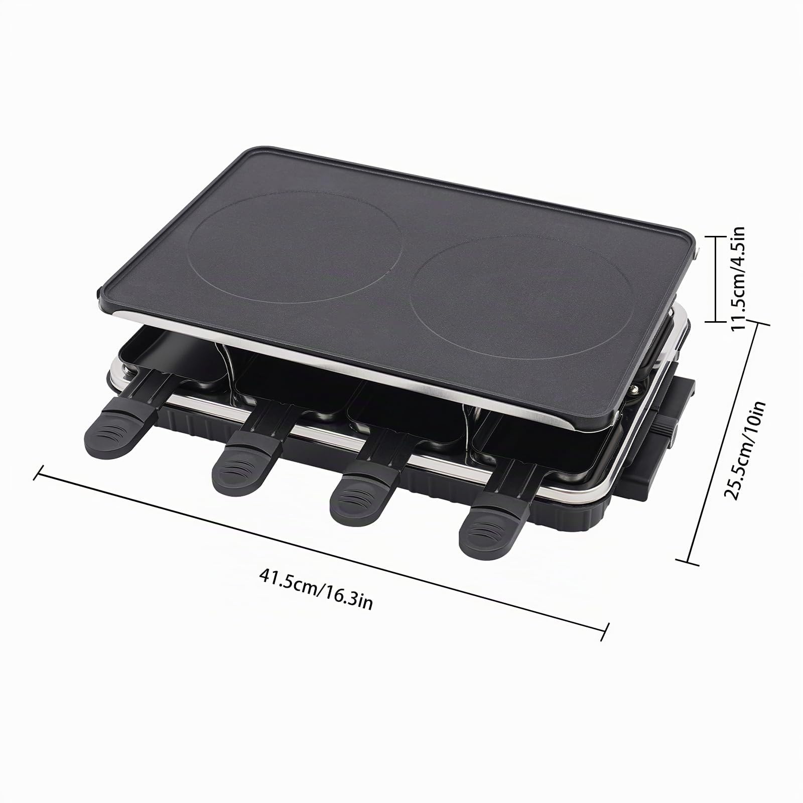 Raclette Tischgrill,1300W Indoor Eléctrica Grillplatte Grill,Corean BBQ Grill 2 en 1 con 8 Käsepfannen & Holzspatel, Antihaft Elektrogrill,Elektrogrill Grill,für 8 Personen,Ideal für Partys