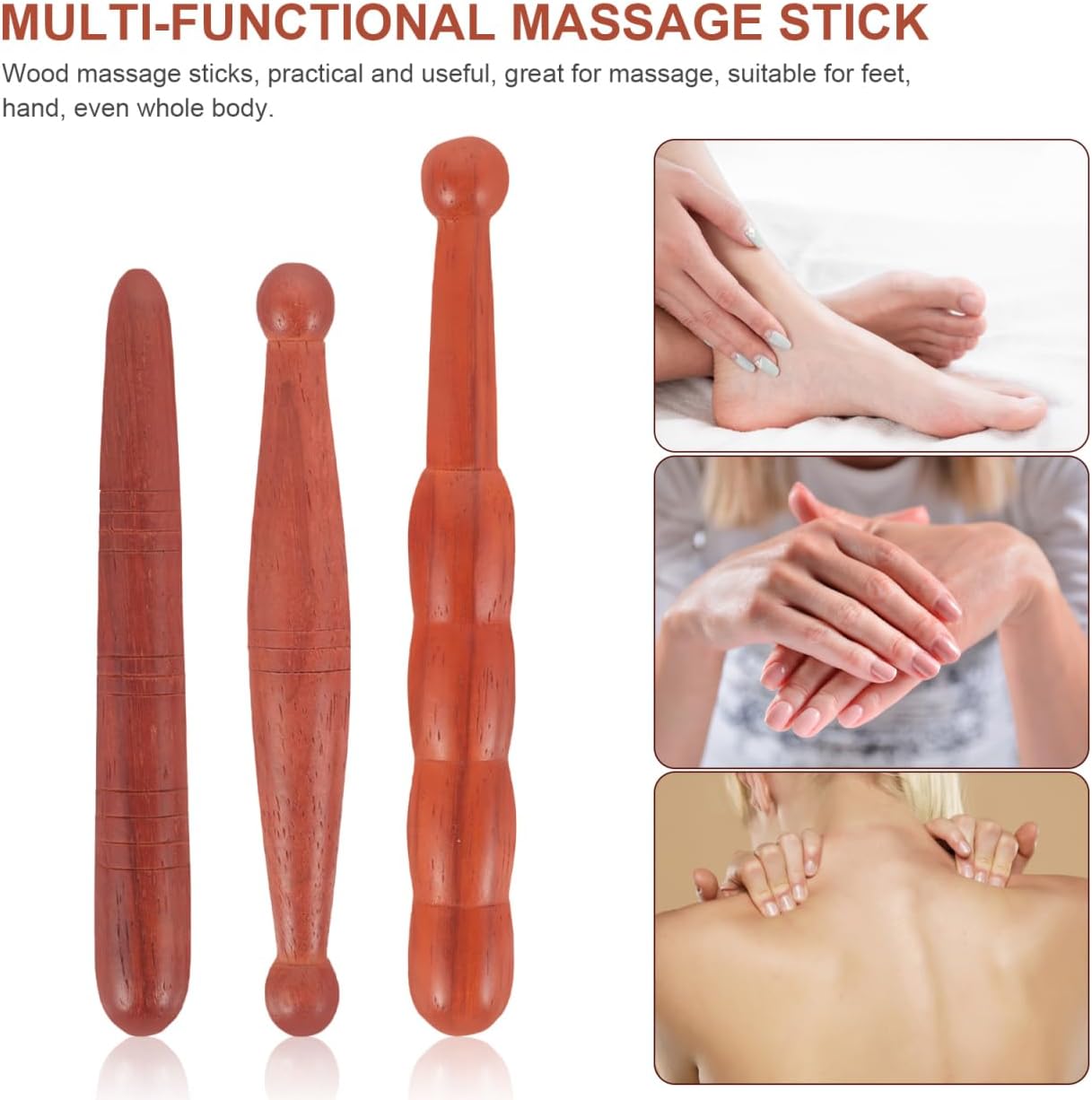Healifty 3Pcs Wooden Reflexology Sticks Foot Hand Massage Wooden Stick Tools Thai Face Neck Back Waist Massager Trigger Points - Image 9