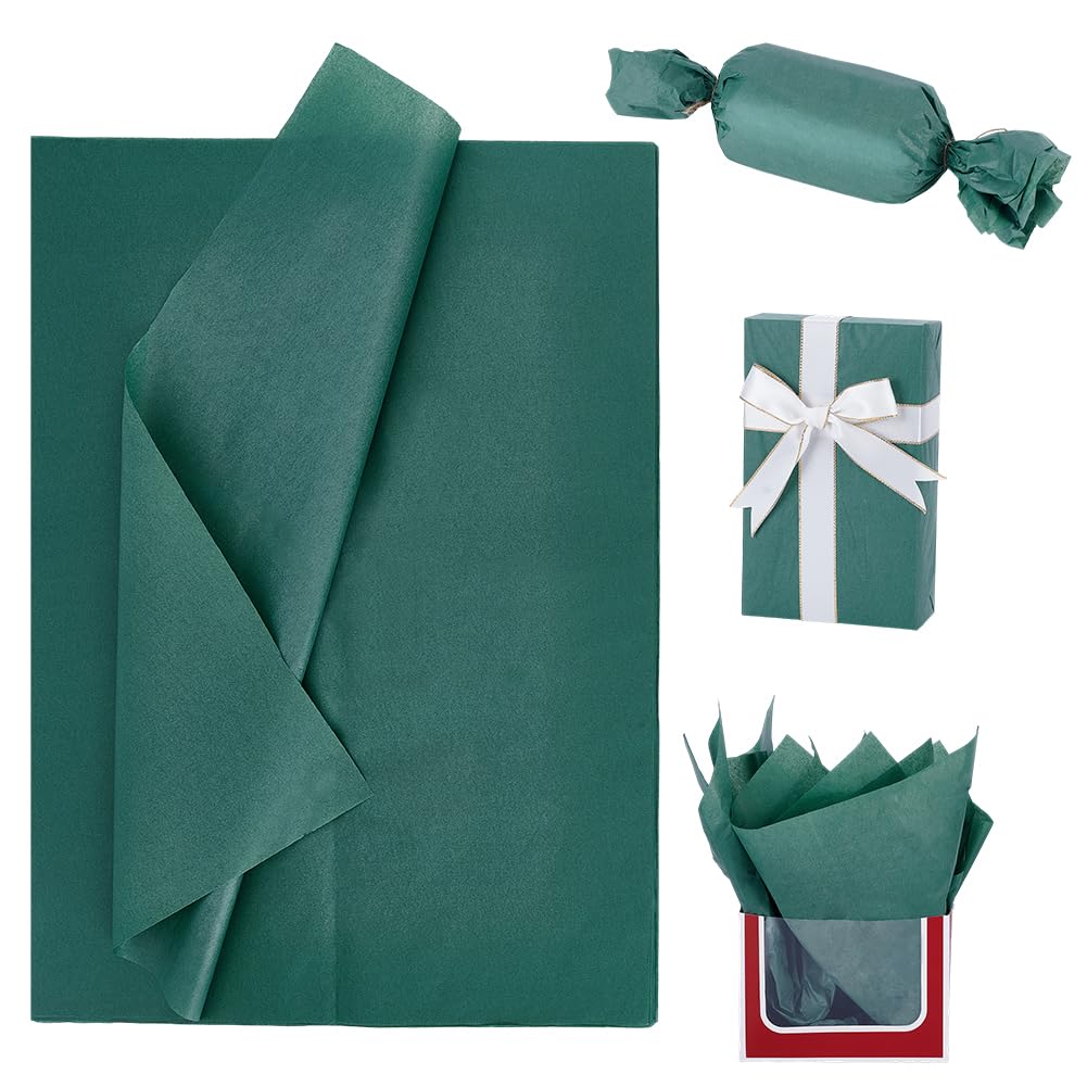 BENECREAT 150 Sheets Tissue Paper for Gifts, 50x35cm/ 20x14 Inch Wrapping Tissue Decorative Paper for Packaging, Crafts, Wedding Birthday Party Decor, Green