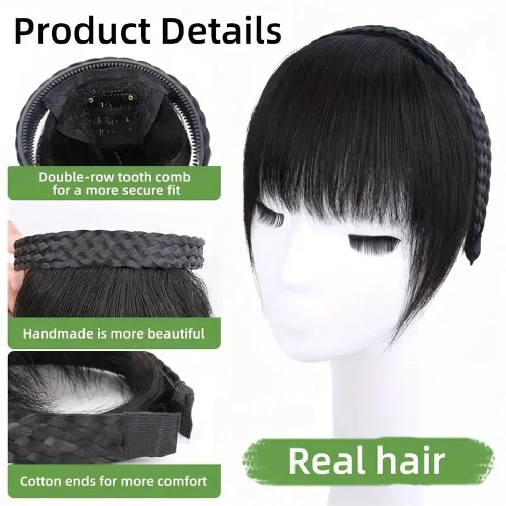grzywka Elegancki prosty topper do włosów z naturalnie wyglądającą grzywką, klips do włosów z ludzkich włosów Stylizacja(Natural Black)