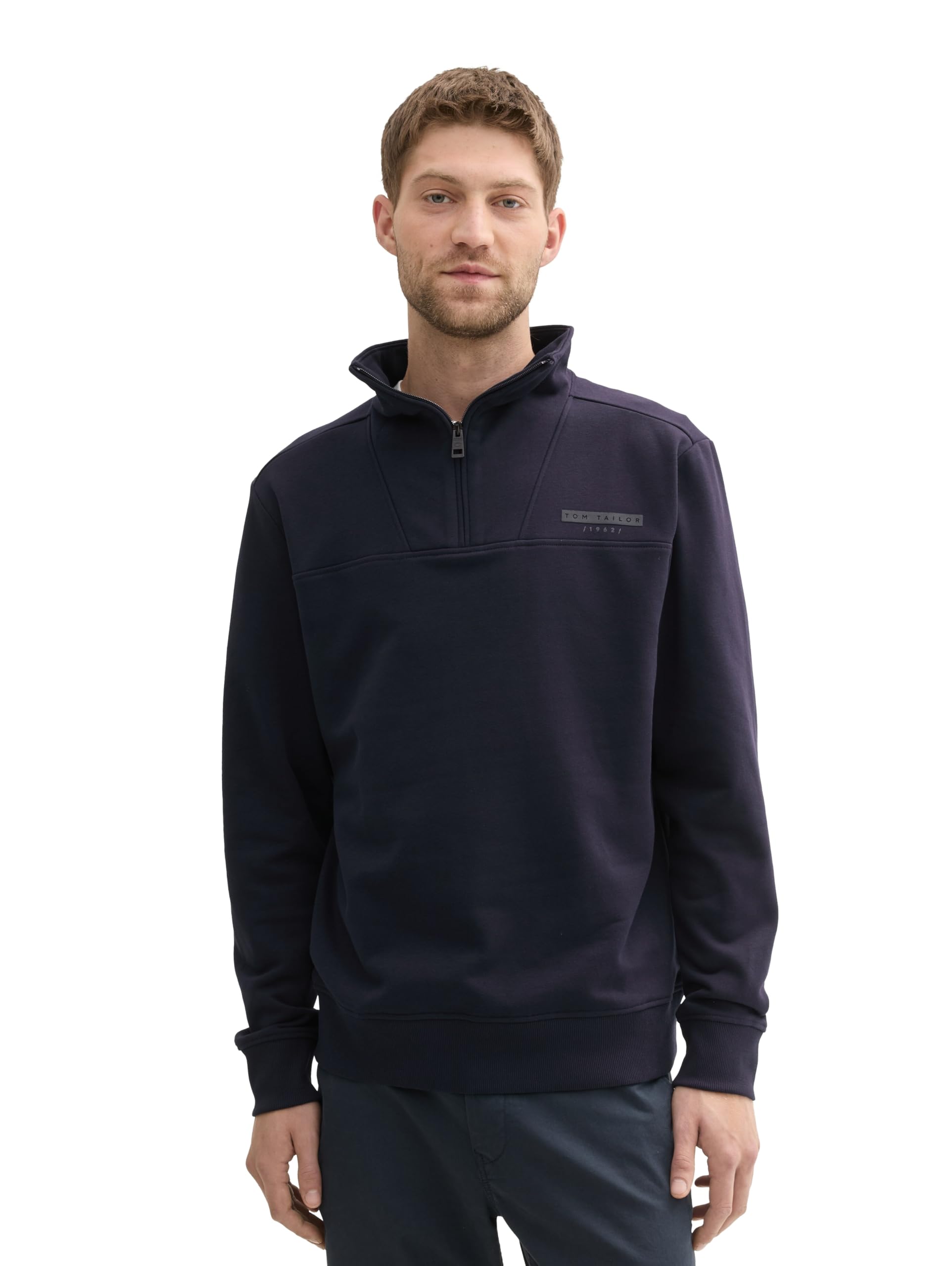 TOM TAILOR Men's Troyer Sweatshirt with Logo Print