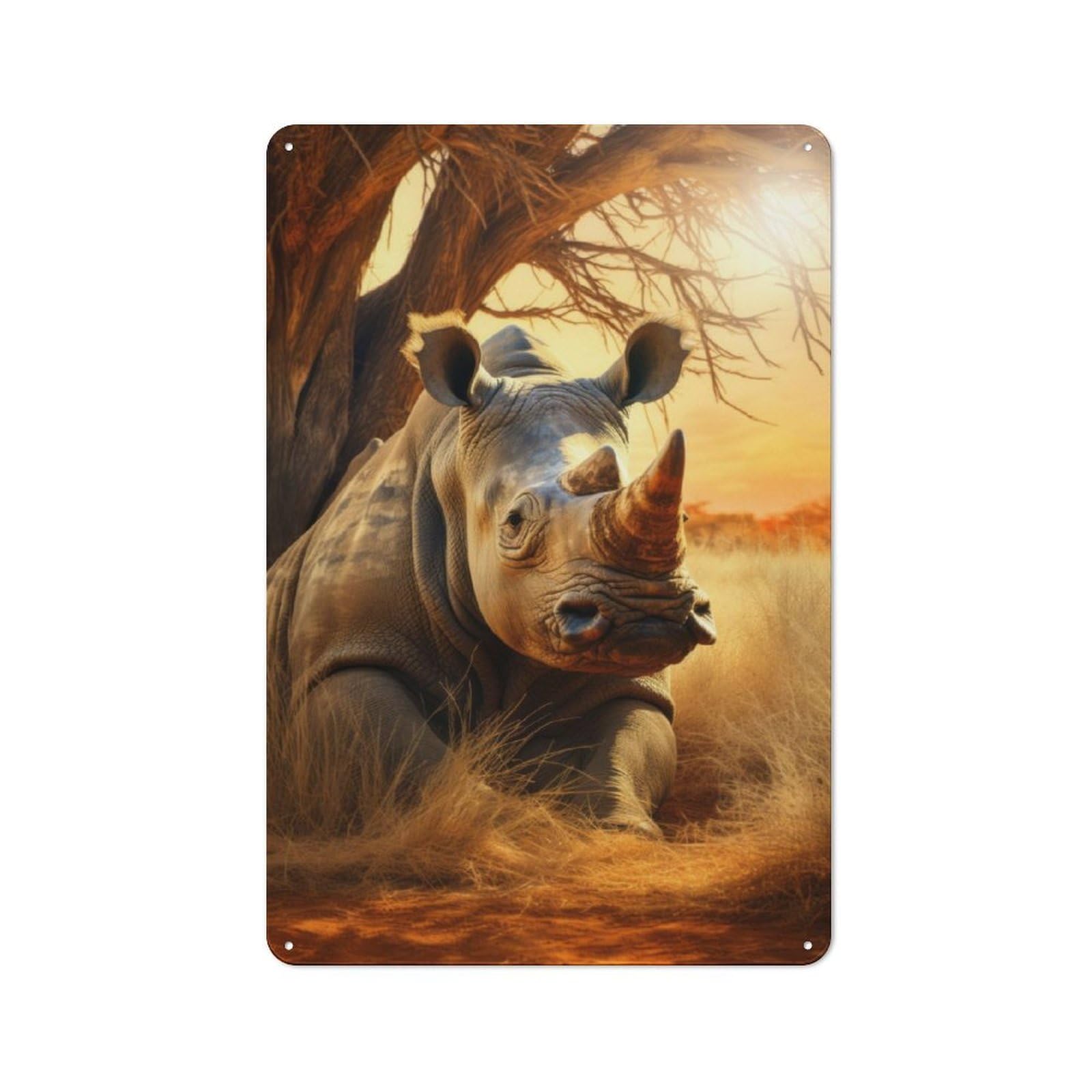 Junmoney Majestic Rhinoceros Retro Metal Wall Sign 30X20cm For Guest Room Or Hallway, New-Space Wall Decor For Home Decor Collectors