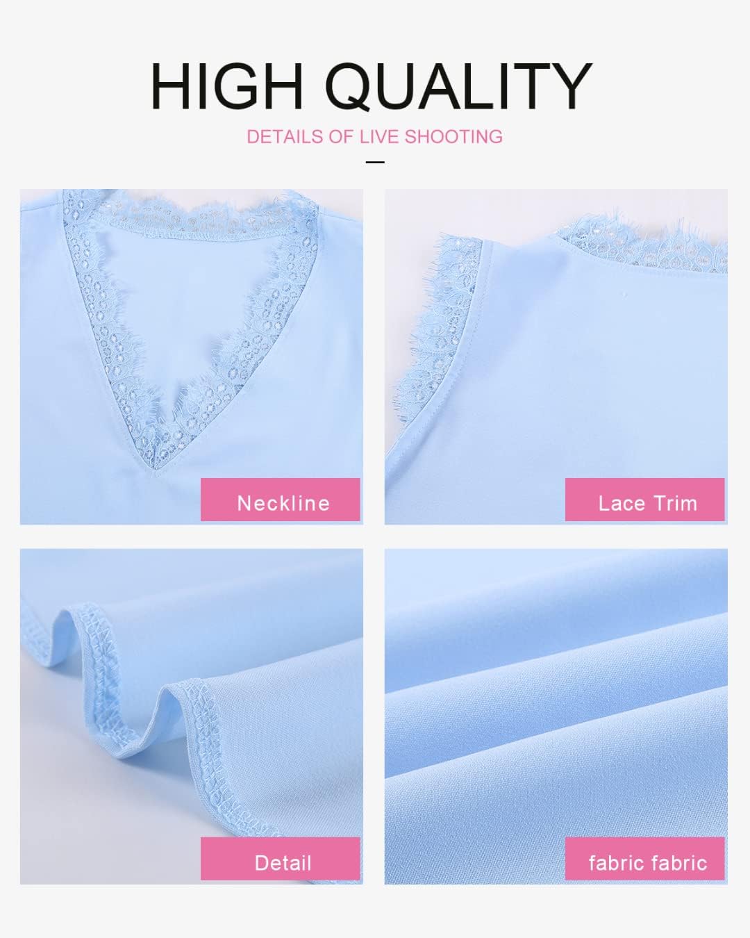 BLENCOT Womens Lace Trim Tank Tops Summer Sleeveless V Neck Fashion Blouse Business Casual Outfits Vest Shirts Sky Blue Large - Image 6